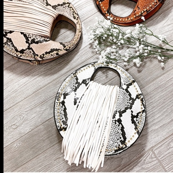 LAST ONE! White and Black Snake Print Fringe Bag - Picture 3 of 4